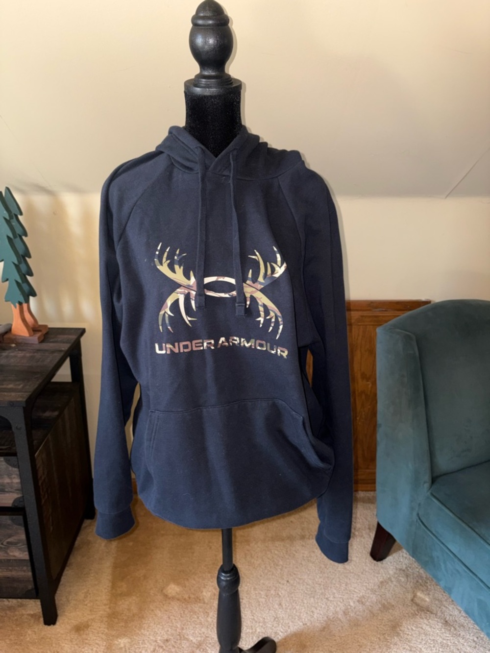 Under Armour Navy Hoodie with Camo Antler Logo